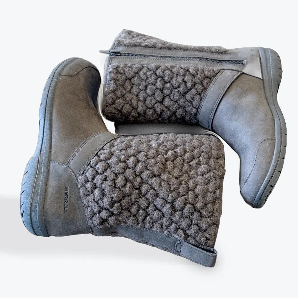 Merrell Tremblant Mid Polar Brown‎ Leather Wool Winter Boots Womens 8 61510